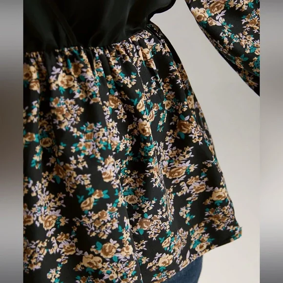 BloomChic Ditsy Floral Patchwork Elastic Waist Blouse Black / 22-24 / 3X - Picture 3 of 14